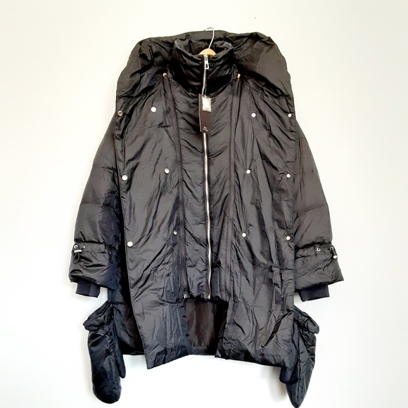 ZARA Puffer Hooded Down Long Black Coat M - Picture 6 of 10